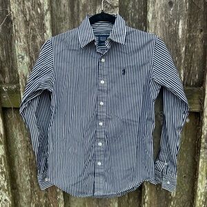 Ralph Lauren Sport Slim Fit Striped Button Down Shirt Women’s Size 2 Cotton